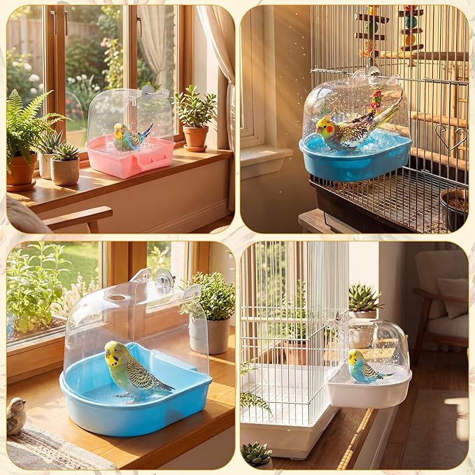 Honeydak 3 Pieces Clear Bird Bath for Cage Parakeet Bird Cage Accessories Hanging Bath Box Parrot Bathing Tub with View for Cockatiel Conure Canary Budgies Parrots (Stylish Color)
