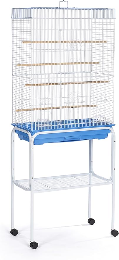 Prevue Pet Products Bird Cage Stand with Shelf - Medium Metal Cage Stand with Rolling Wheels, Mid‑Height for Cage Accessories, Toys, and Storage - White