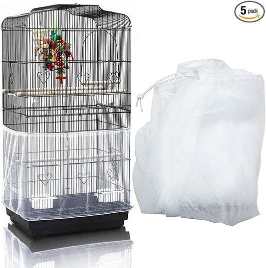 Bird Cage Seed Catcher, Large Bird Cage Cover, 75-118'' Universal Adjustable Birdcage Cover Skirt Soft Airy Nylon Mesh Net for Parakeet Macaw African Round Square Cage, White