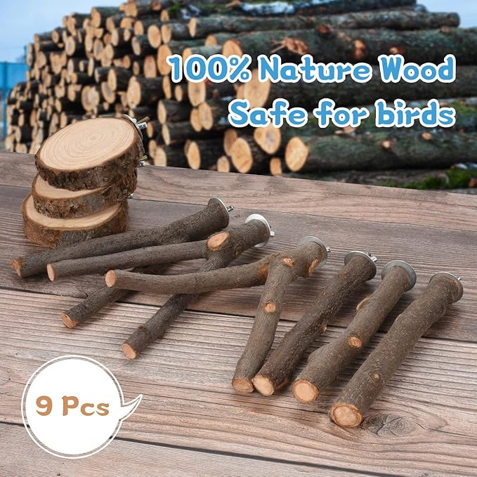 36 PCS Bird Perches Stand Toy, Natural Wood Parrot Perch Stand Bird Cage Branches Platform Accessories for Parakeets Cockatiels Conures Macaws Finches Love Birds