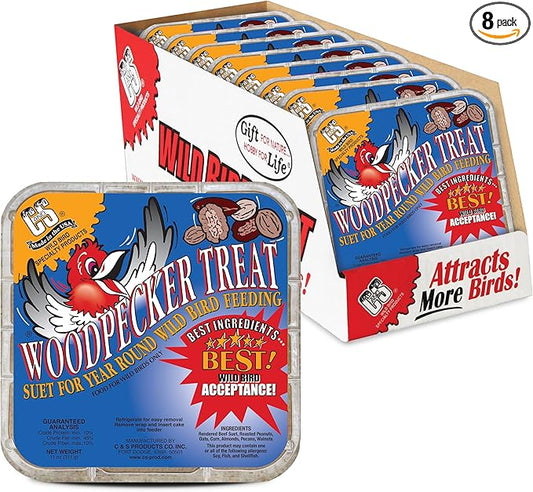 C&S Woodpecker Suet Treat, Outdoor Wild Bird Food for Woodpeckers, Flickers and More, 8 Pack