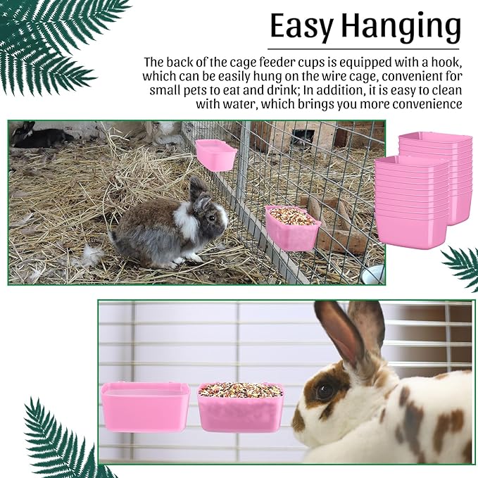 Zhehao 20 Pcs Bird Cage Cups Chicken Feeder Waterer Cups 18 oz Pigeon Feeder Plastic Poultry Wire Cage Hanging Rooster Chicken Water Bowl for Pet Bunny Gamefowl Poultry(Pink)