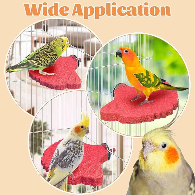 3PCS Bird Beak Grinding Stone with Suction Cups for Small Birds Foot Claws Trimmer Bird Stand Platform Parakeet Cage Perch Parrot Cage Accessories for Indoor Window Viewing (Pink)