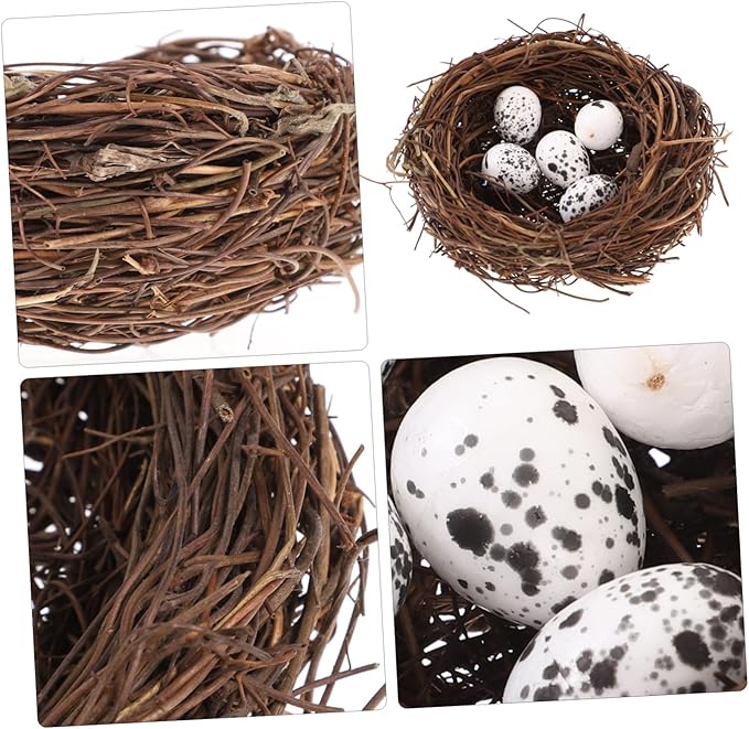 Amosfun 24pcs Easter Simulation Bird Nest with Eggs Artificial Nest Natural Bird Easter Egg Ornament for Decor