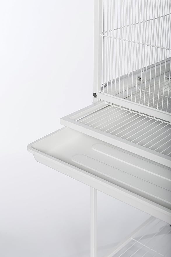 Prevue Pet Products Wrought Iron Flight Cage with Rolling Stand - Ideal for Parakeets, Cockatiels, Finches, Lovebirds, & Canaries, Large Flight Cage for Multiple Birds, Durable & Easy to Clean - White