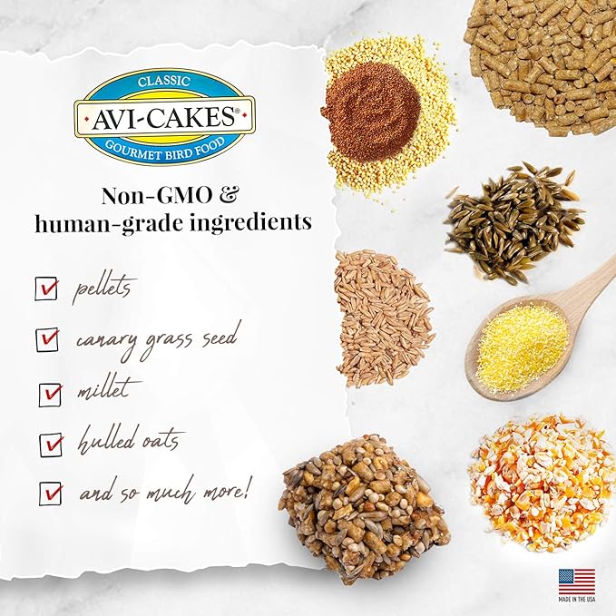 LAFEBER'S Classic Avi-Cakes Pet Bird Food, Made with Non-GMO and Human-Grade Ingredients, for Cockatiels Conures Parakeets (Budgies) Lovebirds, 20 lb