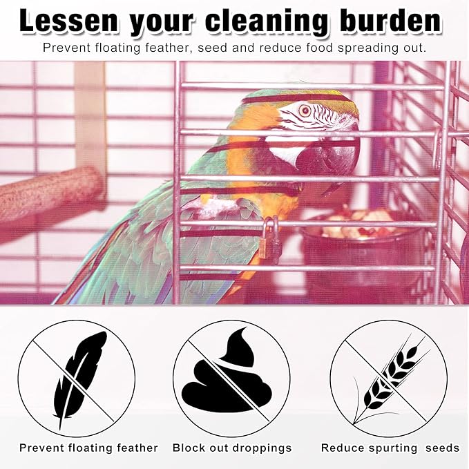 Shappy Large Bird Cage Seed Catcher,Bird Cage Cover Net Skirt Guard,Adjustable Soft Airy Mesh Net for Parrot Parakeet Macaw(118 x 15 Inch/ 300 x 37 cm,Light Pink)