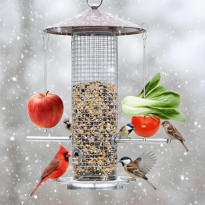4PCS Bird Cage Food Holder, Stainless Steel Bird Feeder for Cage with Hook, 22cm/17cm Parrot Fruit Skewers, 2 Sizes Hanging Foraging Toy for Macaw Parakeet Parrot Budgie