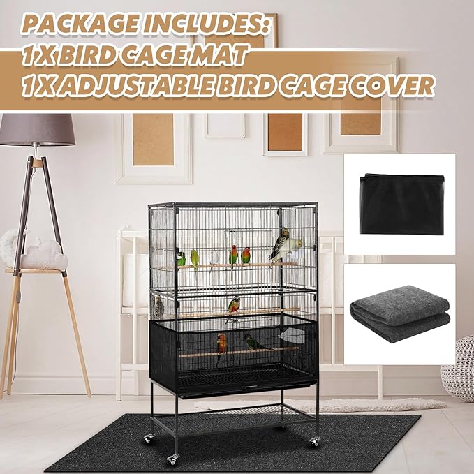 AceOrbit Bird Cage Mat 48 x 36 Inch with Adjustable Bird Cage Seed Catcher, Waterproof Absorbent Floor Mat, Non-Slip Floor Protector for Parrot, Cockatiel, Budgie, Reptile Tank