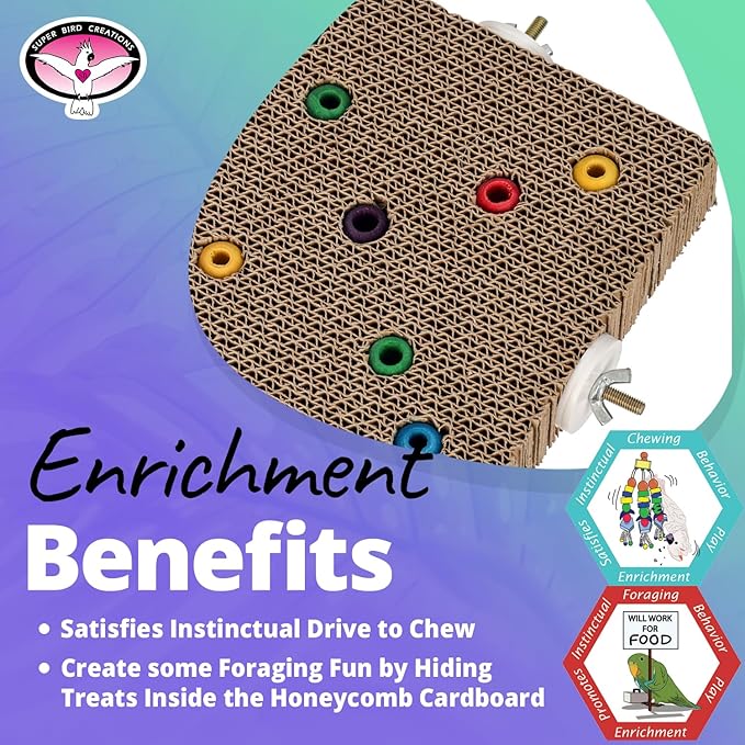 Super Bird Creations SB1218 Cardboard Treat Block - Interactive Chewing and Foraging Bird Toy for Medium to Large Birds - African Greys, Parrots, Quakers - Encourages Exploration & Physical Exercise