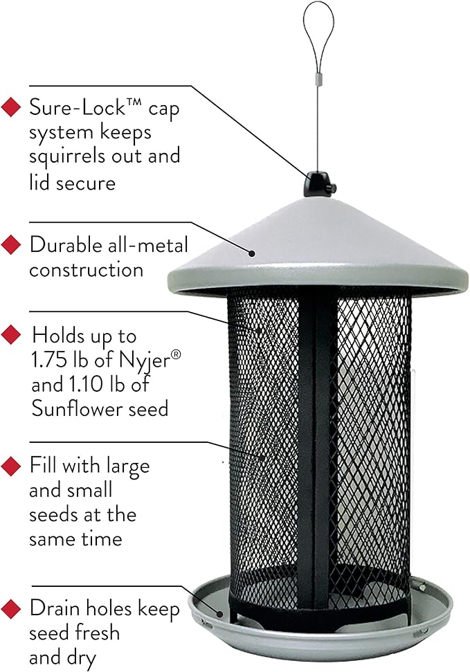 Perky-Pet Dual Mesh Wild Bird Seed Feeder - Holds up to 2.85 lb Wild Bird Seed - Dual Compartment for Seeds and Thistle - TSS00349
