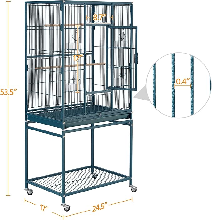 Topeakmart 54'' H Large Bird Cage Parrot Cage w/Stand Bird Cage for Conures Parakeets Cockatiels Canary Budgies Quaker Lovebird, Navy Blue