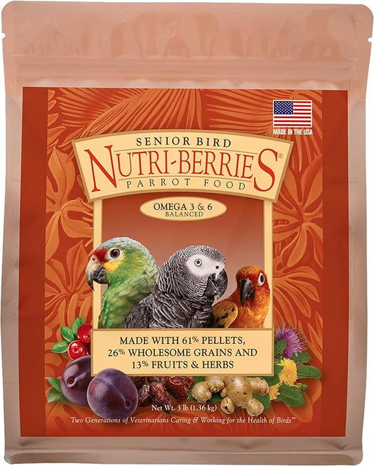 LAFEBER'S Senior Bird Nutri-Berries Pet Bird Food, Made with Non-GMO and Human-Grade Ingredients, for Parrots, 3 lb