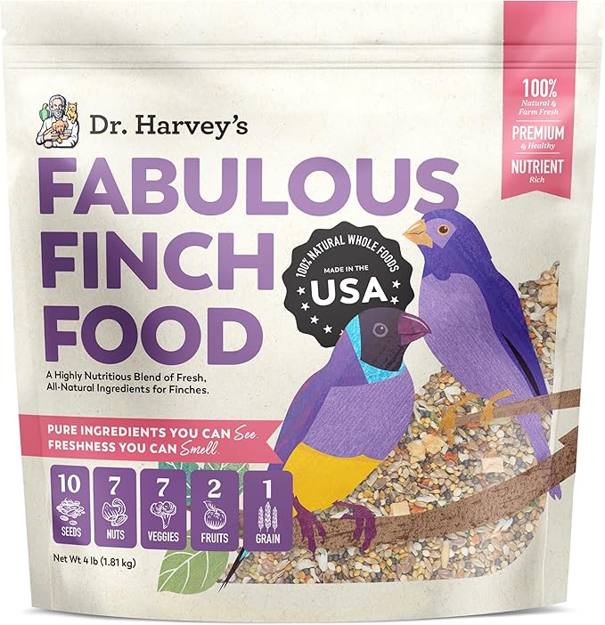 Dr. Harvey’s Fabulous Finch Food for Outside Feeder and Indoor Birds- Premium Bird Feed with Seeds, Nuts, Fruits, Vegetables for Finches (4 Pounds)