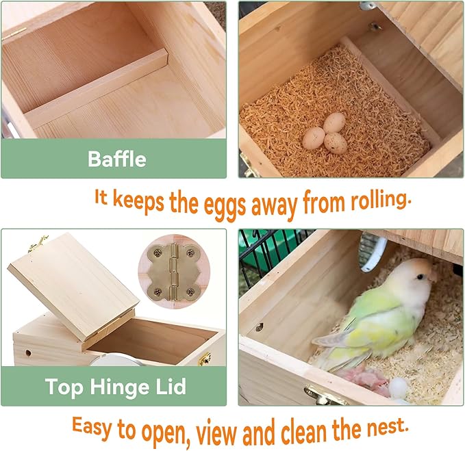 JSLZF Bird Nest, Parakeet Nest Box, Bird Breeding Box with Perch, Wood Budgie Nest Box for Bird, Parrot, Lovebirds, Parrotlet, Finch, Sparrow 7.8” x 4.7” x 4.7”