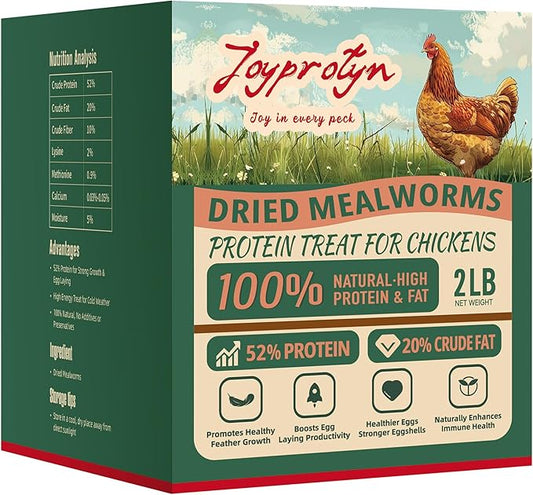 2LB Non-GMO Dried Mealworms - High Protein Natural Feed & Chicken Treats for Chickens, Ducks, Wild Birds, Quails & Reptiles - Support Egg Production & Feather Growth
