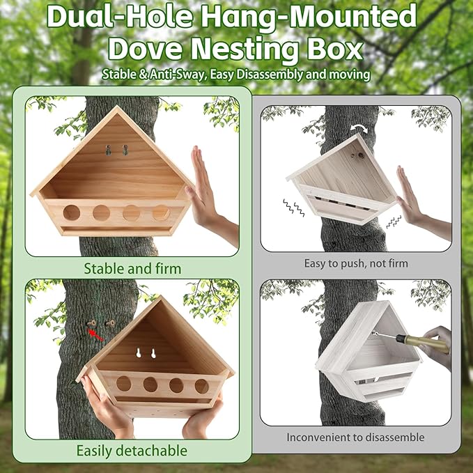 Dove Bird House for Outside, 14" L x 10.2" H x 5.3" W Mourning Dove Nesting Box, Pigeon House with 2 Preset Mounting Holes - Easy to Install & Remove