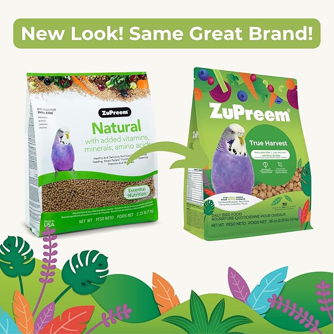 ZuPreem True Harvest Bird Food, Bird Feed Pellets for Parakeets, Budgies, Parrotlets, & Doves, Added Vitamins, Parakeet Food, Budgie Feed, Made in the USA (Small, 2.25 lb Bag)