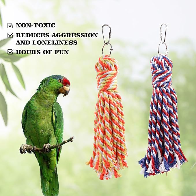 Bird Toy, Hang Colorful Rope Chew Toy with Metal Hook, Bird Cage Accessories for Budgies, Cockatiels, Quaker, Lovebirds, Conure, Small to Medium Birds