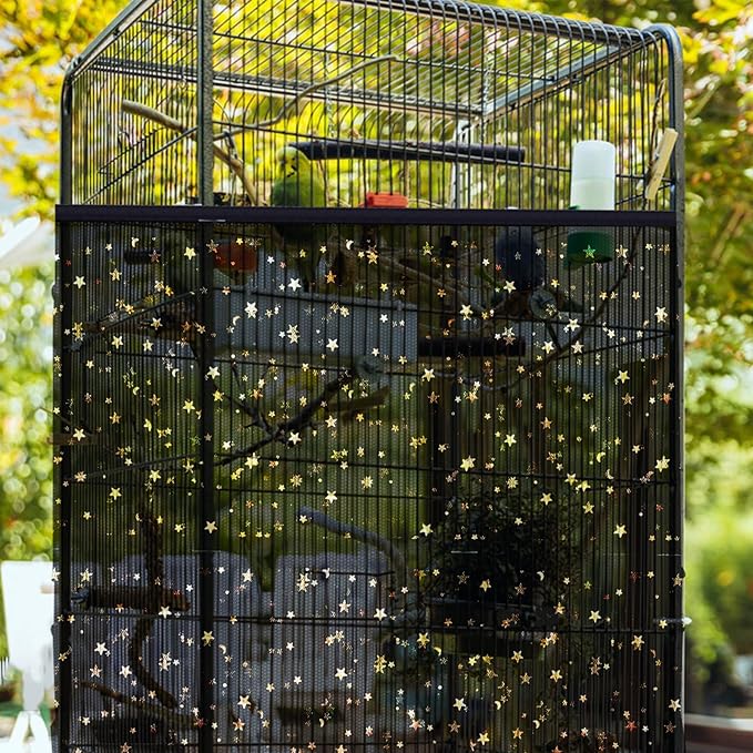 Bird Cage Seed Catcher, 60-118'' Large Bird Cages Cover, 31.5'' H Adjustable Nylon Bird Cage Mesh Net, Soft Airy Bird Cage Skirt Guard Accessories for Parrot Parakeet Macaw (Black)