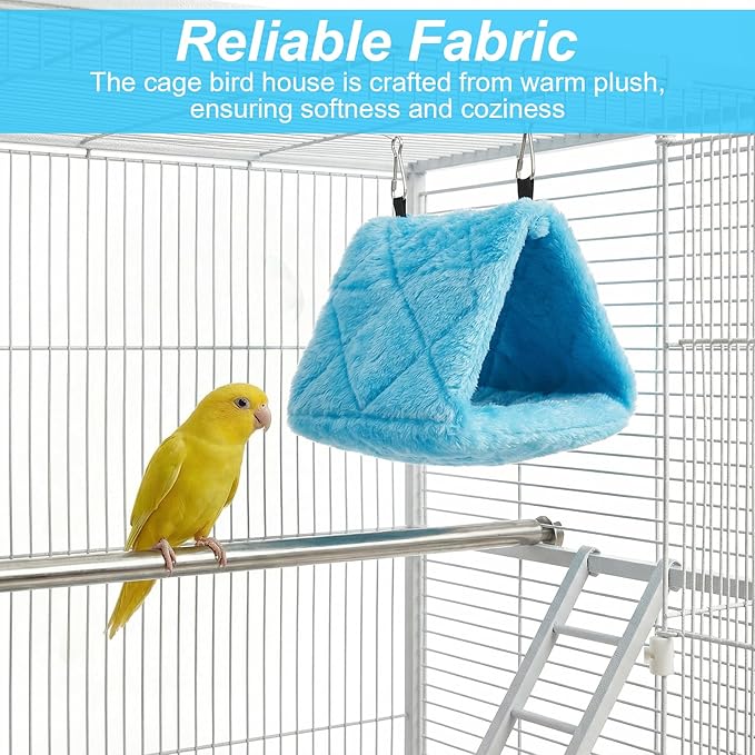 2Pcs Bird Nest Hammock, Birds Hut for Cage, Warm Plush Snuggle Cave Hanging Bed, Parrot Sleeping Bed for Budgies, Parakeets, Cockatiels & Small Parrots (Blue & Grey Size S)