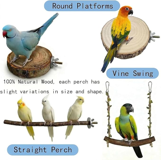 8PCS Natural Bird Perches for Cage, Parakeet Perches Set, Birds Toys, Natural Wood Perch for Small Birds Cages, Bird Cage Accessories, Parrot Stand for Cockatiels,Conure,Lovebird, Budgie Toys