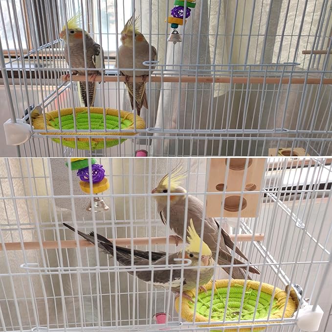 Cotton Rope Parakeet Nest Handmade Bird Breeding Nest Cockatiel Hatch Rope Bed Green Base Canary Snack Bowl for Parrot Conure Finch Budgie Lovebird
