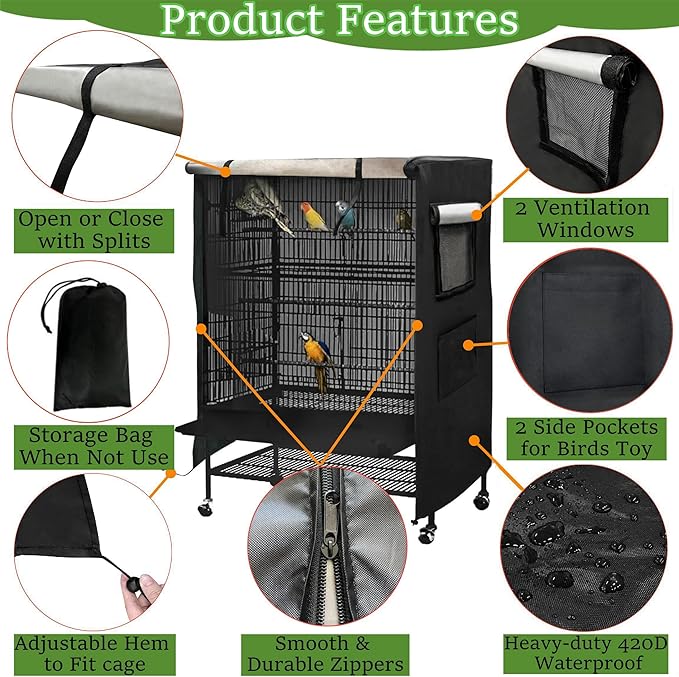 Bird Cage Cover Good Night for Medium Cage with Zipper, Bird Universal Pet Cover Good Night for Cats, Mink, Totoro, Parakeet, Parrot and Small Animals, Medium (20" L x 15" W x 39" H)