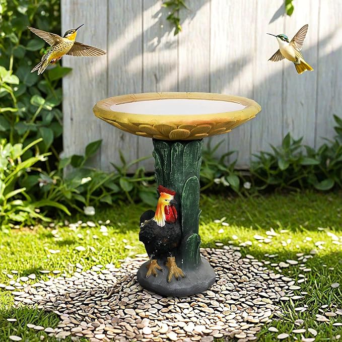 SKYFIRE 23" H Outdoor Birdbath for Garden - Fibre Reinforced Concrete Large Bird Bath Outdoor Decor with Farmhouse Rooster Pedestal for Garden, Patio, Lawn - 20”Dia. X 23”H Rustic Birdbaths & Supports