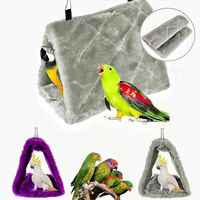 2 Pack Warm Bird Nest House Plush Hanging Snuggle Cave Bed Hanging Hammock Sleeping Bed Happy Hut for Parrot Parakeet Cockatiel Conure Cockatoo African Grey Macaw (Grey&Purple)