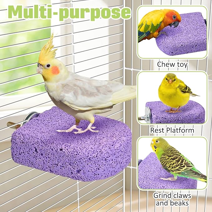 BNOSDM 4 Pcs Bird Beak Grinding Stone Chew Toy Parrot Calcium Perch Bird Stand Platform Parakeet Cage Accessories for Budgies, Cockatiels, Conures, Lovebirds, Finch (Purple)