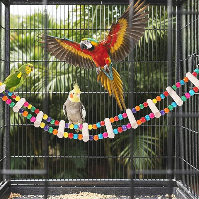 Bird Cage Ladder 22 x 3.93 in Climbing & Swing Toys Parakeets Cage Accessories Wooden Bird Playground Hanging Ladder for Small Birds Cockatiel(10 Steps)
