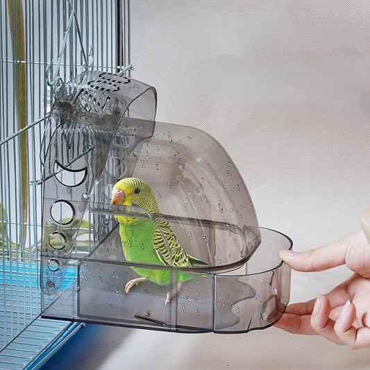 Bird Bath Cage, Cleaning Pet Supplies Cockatiel Bird Clean Bathtub with Hanging Hooks and Bottom Drawer for Cage Parrot Hanging Bathing Tub Bath Shower Box Accessory Supplies(Grey)