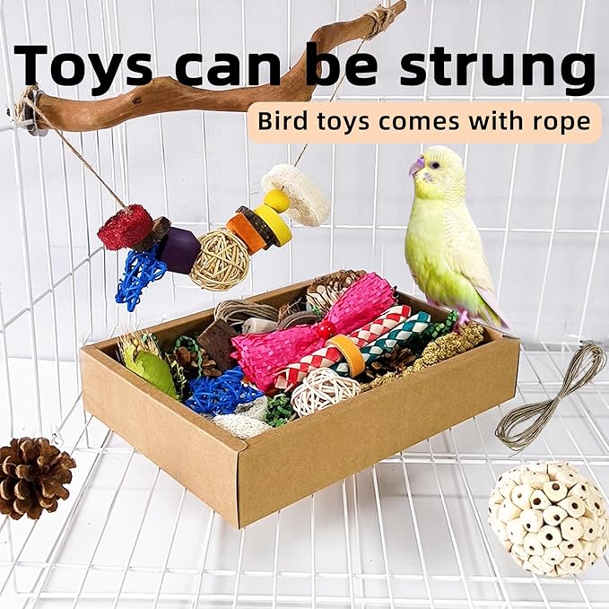 Bird Foraging Toys Parrot Chew Shredding Toys Bird Foraging Box for Parakeets Cockatiels Conures Lovebirds and Small to Medium Birds(Colorful)