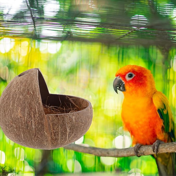 Kisangel Coconut Shell Bird Nest Parrot House for Cage with Exercise Space Bird Bed for Breeding Suitable for Lovebirds Parakeets 5.31X5.31X5.11 Inches