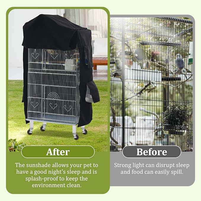 Gralara Bird Cage Cover Birdcage Cover, Washable Protection Blackout Cover Waterproof for Parakeets Lovebirds Macaw, Square Cages Accessories, Style A