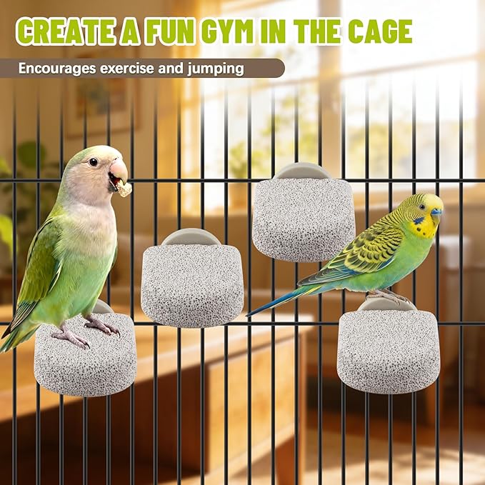 4 PCS Bird Perch Stands, Calcium Beak Grinding Stone and Foot Claw Trimmer, Lava Ledge Parrot Platform Chewing Toys for Parakeet Cockatiel Conure Lovebird Finch Budgies