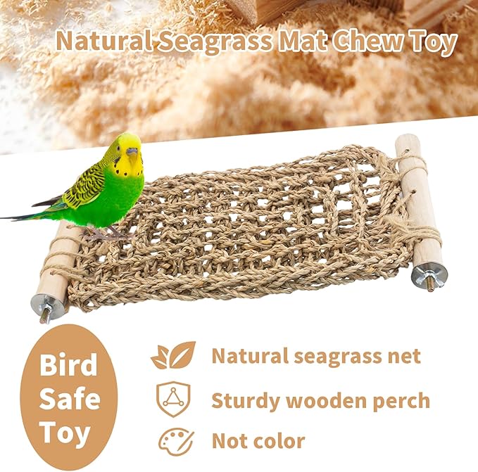 Bird Ladder Perch for Cage, Conure Seagrass Ladder Bridge Exercise Stands, Natural Hand-Woven Net Amazon Parrot Climbing Chewing Hammock, Cage Accessories for Lovebird Conure Budgie Parakeet