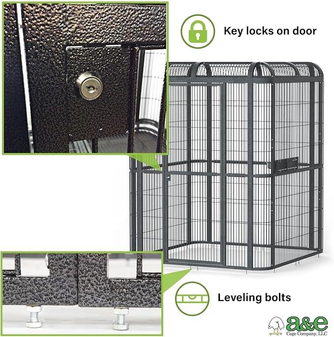 A&E Cage Co Walk-in Bird Aviary 62"x62"x79" Large Parrot Cage with Locking Door, 3 Swing-Out Feeder Doors, SS Bowls & Durable Powder Coated Finish for African Grey, Amazon, Pionus & Cockatoo