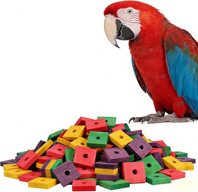Alasum 50-Pack Natural Wood Parrot Chew Blocks 1.18"x1.18"x0.31" – Beak-Trimming & Oral for African Grey, Conure, Cockatiel, Lovebird Cages