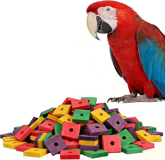 Alasum 50-Pack Natural Wood Parrot Chew Blocks 1.18"x1.18"x0.31" – Beak-Trimming & Oral for African Grey, Conure, Cockatiel, Lovebird Cages