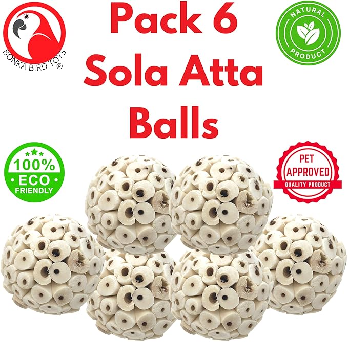 Bonka Bird Toys Mini Sola Atta Balls Foot Talon Craft Part Parrot Cage Toy Cockatiel, Conure, Caiques, and Similar Breeds (3891 Pack 6)