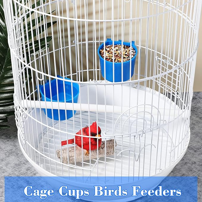 Sumind 60 Pcs Cage Cups Chicken Feeder Birds Hanging Feeders Seed Bowl 8 oz Plastic Water Bowl Hanging Chicken Gamefowl Waterer Feeding Watering Dish Coop Cups for Parrot Parakeet Poultry(Blue)