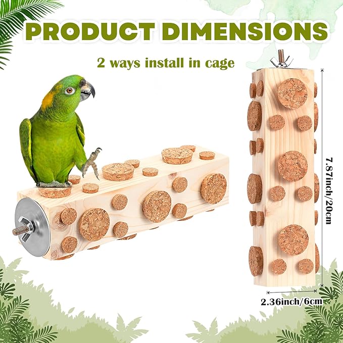 Skyygemm 2 Pieces Bird Chew Toy Wooden Foraging Toys for Birds Parrot Cork Stopper Toys Woodpecker Feeding Toy for Macaws, Small Parakeets, Conures, Budgies, Finches Conure Cockatiel