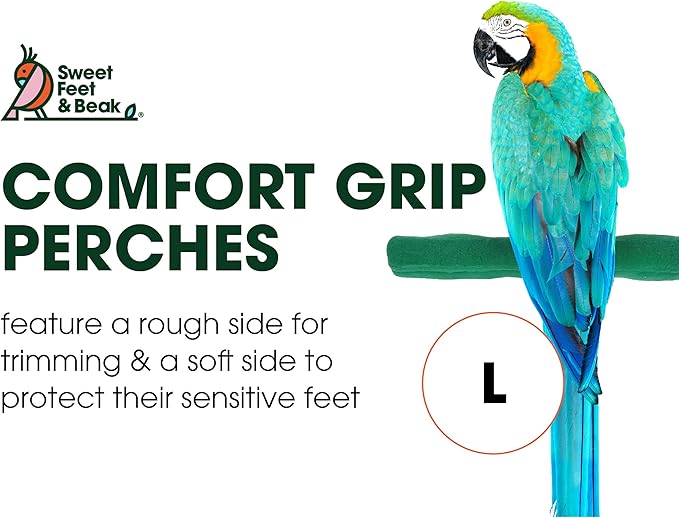 Sweet Feet and Beak Comfort Grip Safety Perch for Bird Cages - Pedicure Perch for Birds to Keep Nails and Beaks in Top Condition - Safe Easy to Install Bird Cage Accessories L 13" - Green
