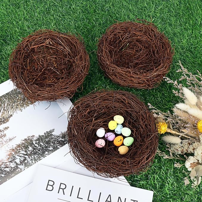 15 PCS 5.9 Inch Artificial Bird Nest for Crafts, Handicraft Rattan Bird's Nest, Small Bird Nest, Bird Nest Decorating Kit for Holiday, Table, Garden, DIY Terrarium Decor