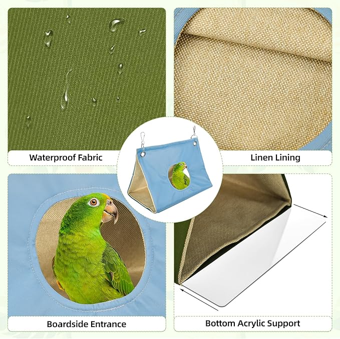 Parrot Hanging Nest House Parrot Hideaway Cave Bed Tent Cozy Snuggle Sleeping Hut Bird Hanging Hammock for Parakeets, African Grey, Cockatoo, Amazon Parrots, Cockatiels.(Blue)