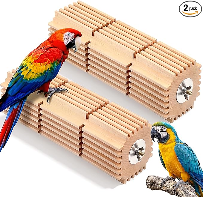 CroBlissful 2 Pcs Wooden Parrot Chew Toys Natural Wooden Bird Foraging Toy Chew Accessories Relieve Boredom and Anxiety, Foraging Toys, for Parakeet, Cockatiel, Conure, Budgie, Lovebird (L)