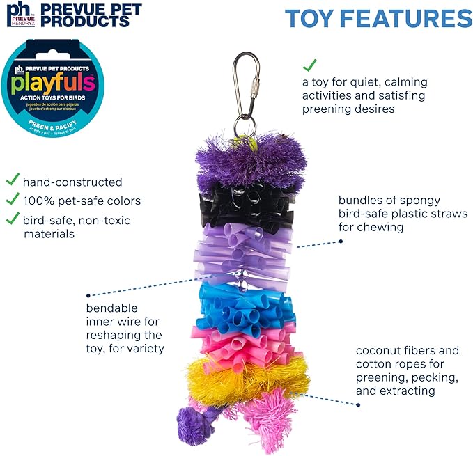 Prevue Pet Products Preen & Pacify Calypso Creations Straw Stacker Bird Toy - Accessories for Parakeets, Conures, Cockatiels, Budgies, and Small to Medium Birds, Hanging Cage Toy for Interactive Play