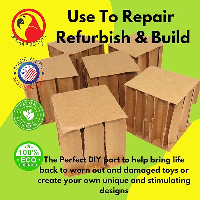 Bonka Bird Toys 2296 Pk6 3" Square Cardboard Cubes Parrot Chew Foot Talon Cage Toy, Conure, Amazon, African Grey, and Similar